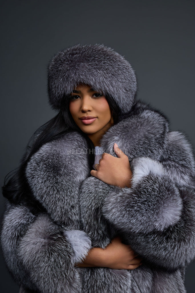 Women's Full Skin Fox Stroller With Headband [Silver] – LeatherKloset