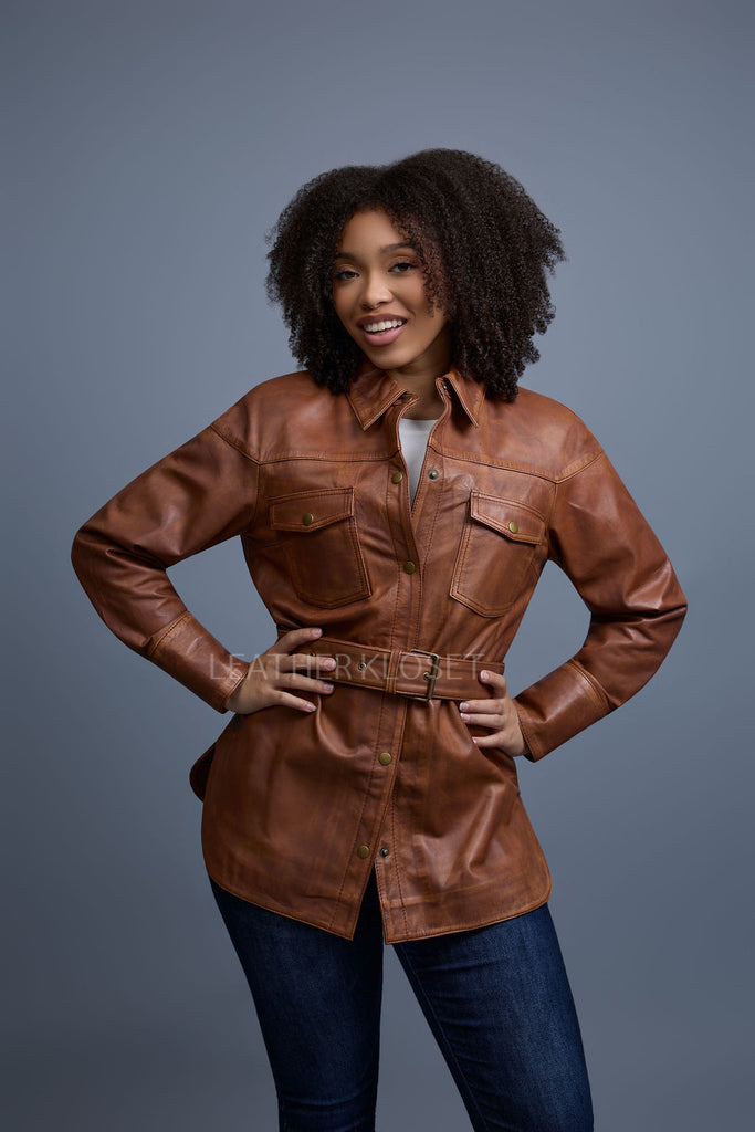 todayful Leather Shirts Jacket ブラウン 38 Women's Leather Shirt [Caramel Crunch] – LeatherKloset