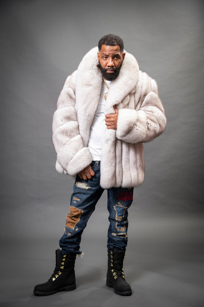 Men's Crystal Fox Fur Stroller Coat [Blue Fox] – LeatherKloset
