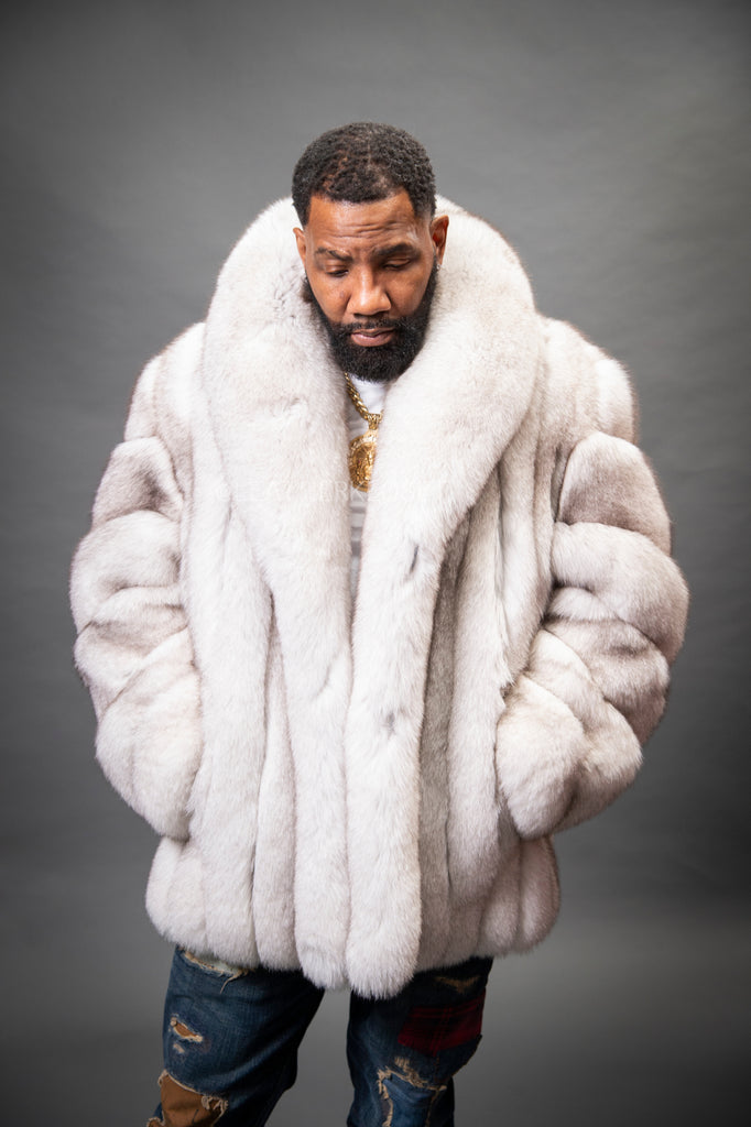 Men's Crystal Fox Fur Stroller Coat [Blue Fox] – LeatherKloset