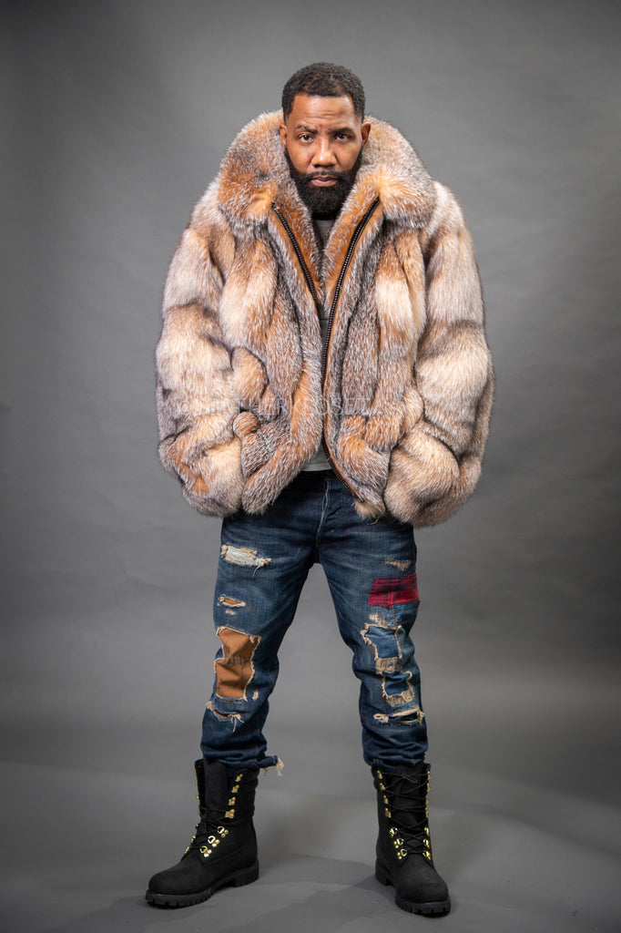 ☆FUR MALEVICH JACKET/KIMHEKIM☆ Christian Mosaic Mink Bomber Jacket for Men in Beige