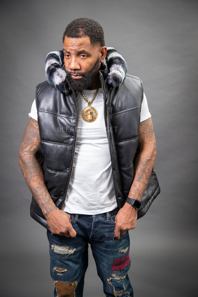 トップス HOUSTON / YORK LEATHER DOWN VEST Men's Leather Bubble Vest With Premium Rex Fur Hood – LeatherKloset