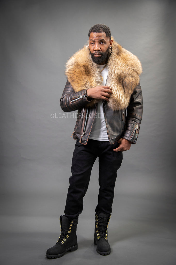 Men's Jay Biker Copper With Full Raccoon Fur Collar [Raccoon Fur