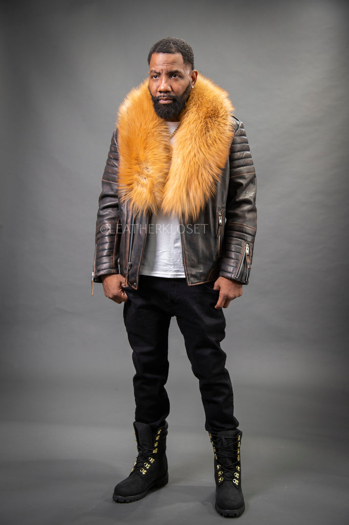 Men's Jay Biker Copper With Full Fox Fur Collar [Red Fox