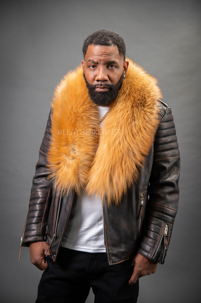 Men's Jay Biker Copper With Full Fox Fur Collar [Red Fox