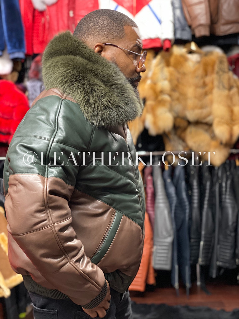 V-Bomber With Premium Fox Collar [Beef & Broccoli] – LeatherKloset