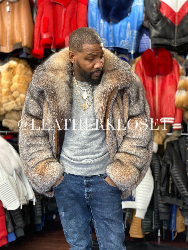 Men's Crystal Fox Fur Bomber Jacket – LeatherKloset