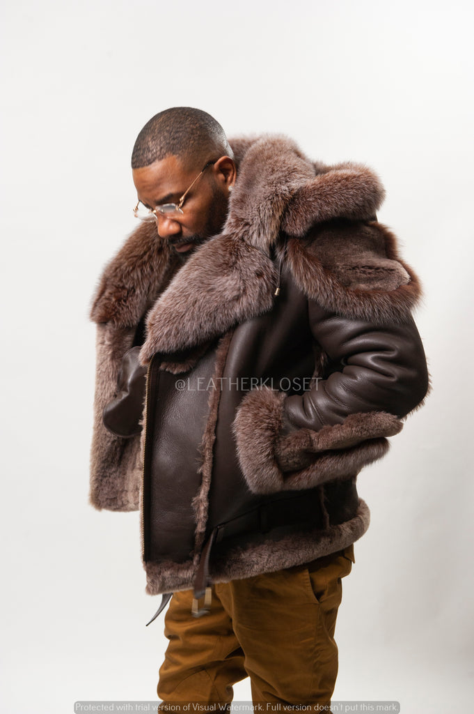 Men's Andre Shearling Biker With Fox [Chocolate] – LeatherKloset