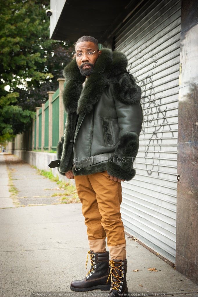 Men's Andre Shearling Biker With Fox [Olive] – LeatherKloset