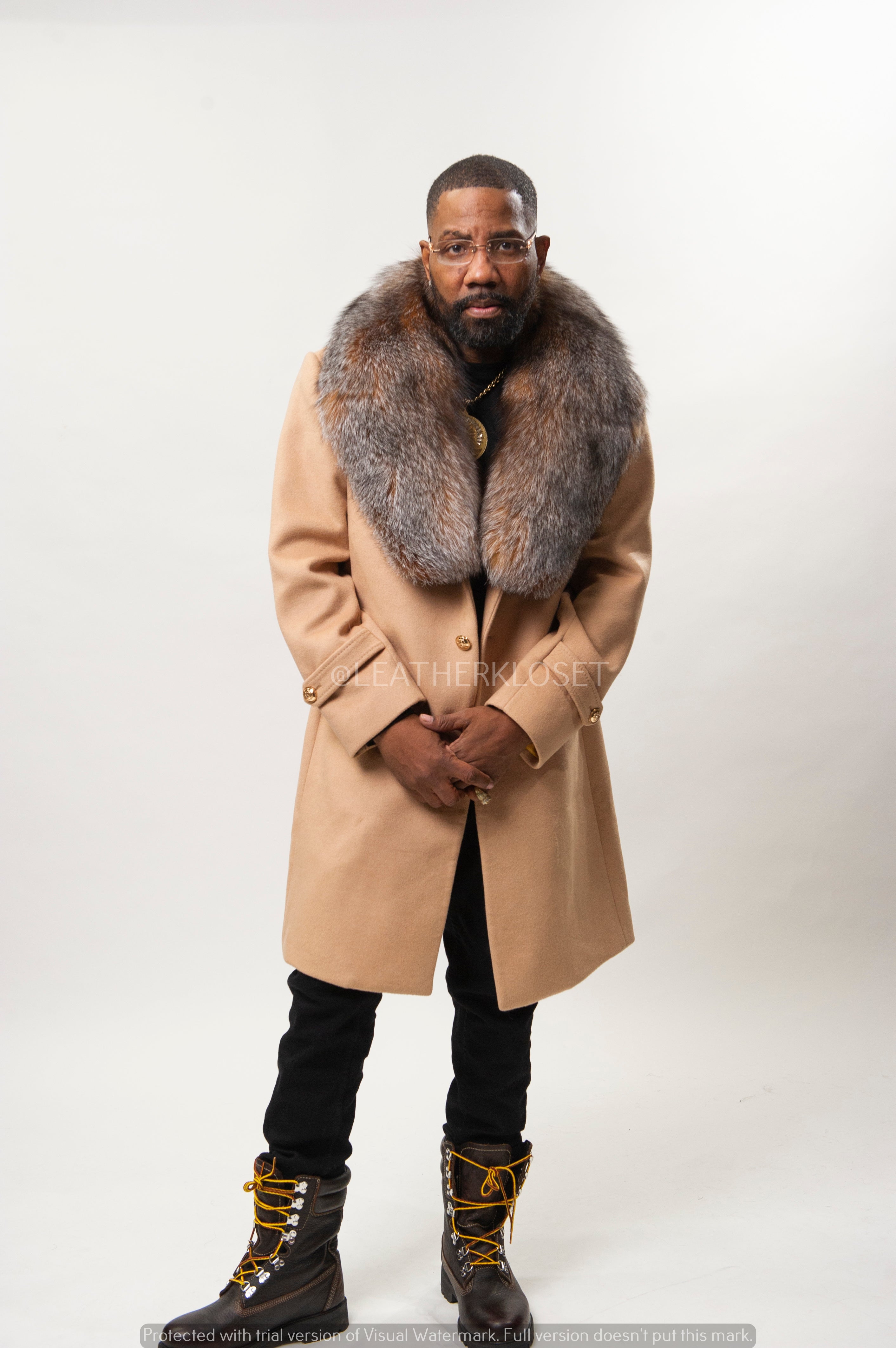 Men's Cashmere Trench Coat With Fox Collar [Tan] – LeatherKloset