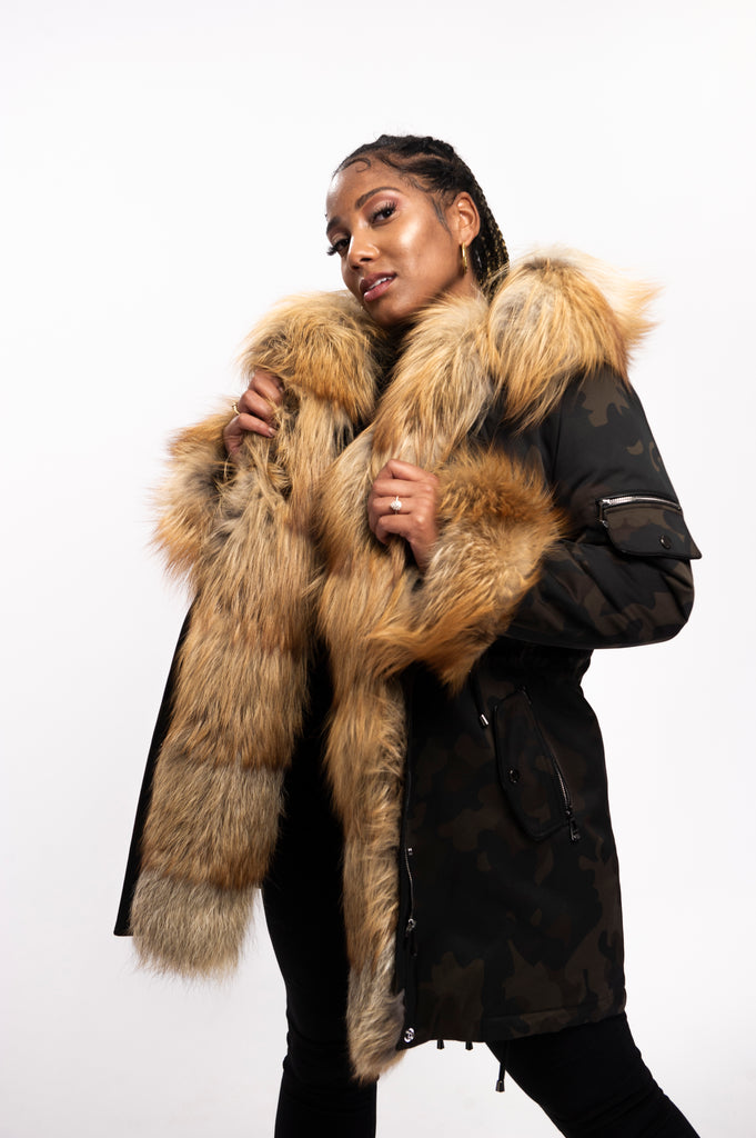 Women's Tiffany Fox Parka Jacket [Camo] – LeatherKloset