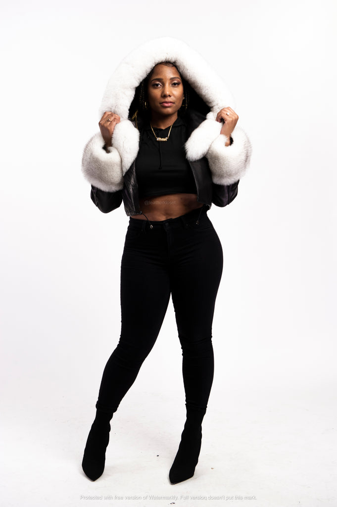 Women's Shirley Crop Leather Bomber With Fox – LeatherKloset