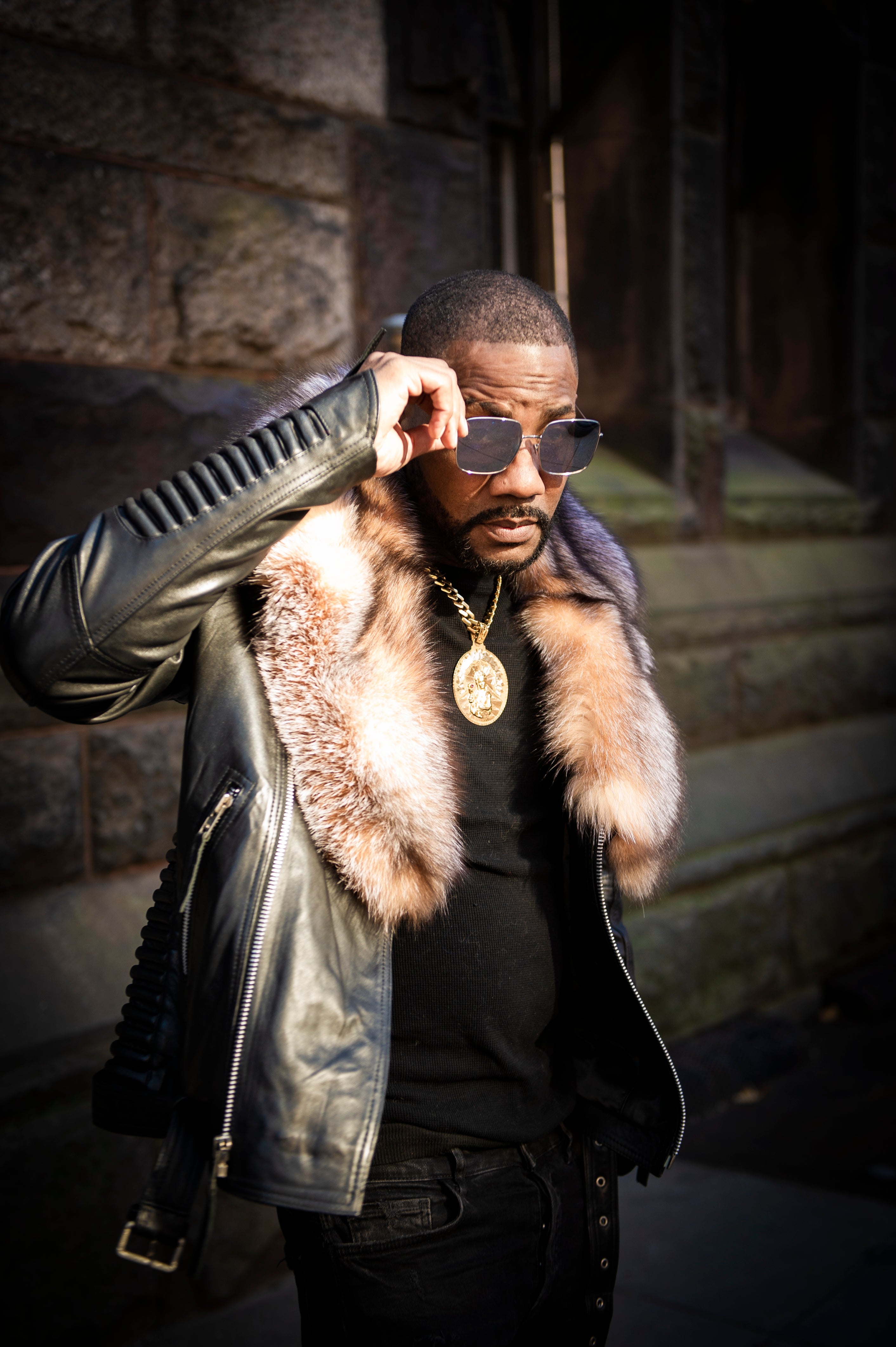 Men's Trey Biker Full Fox Fur Collar [Crystal] – LeatherKloset