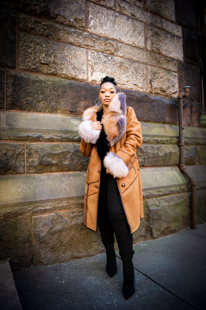 Women's Scarlett Real Sheepskin Jacket With Fox [Brown