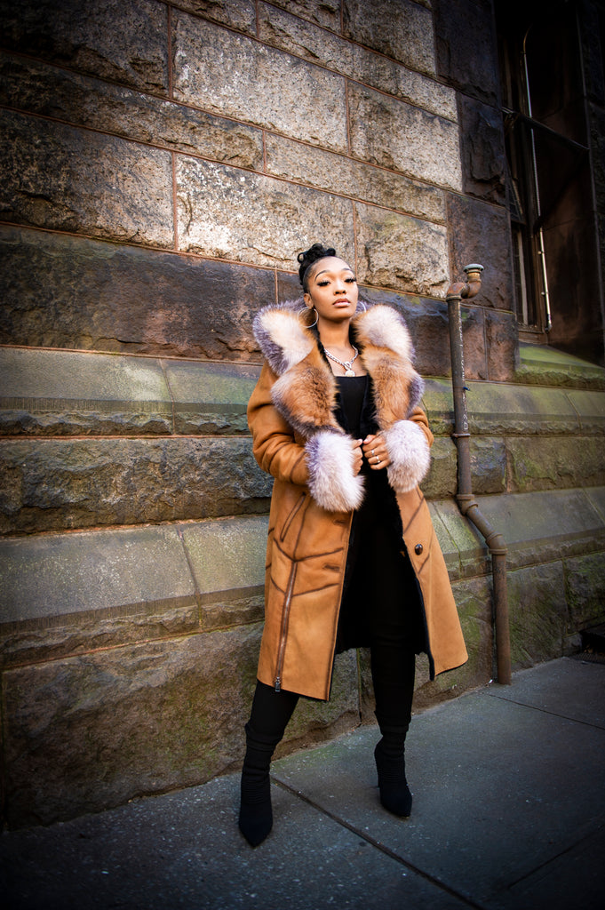 Women's Scarlett Real Sheepskin Jacket With Fox [Brown