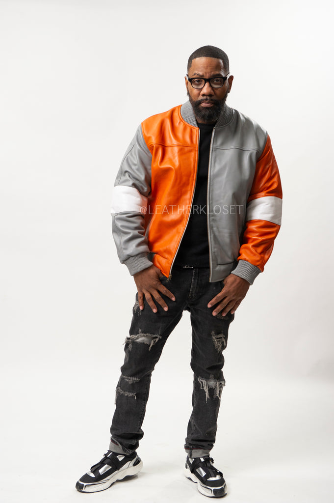 Men's Baseball Multi Color Jacket [Orange/Gray] – LeatherKloset