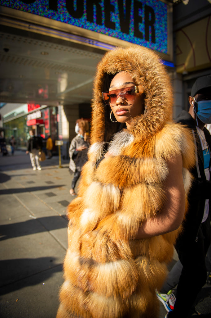 Women's Long Red Fox Fur Vest With Hood – LeatherKloset