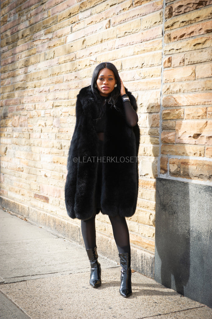 Women's Chloe Fox Fur Vest With Hood [Black] – LeatherKloset