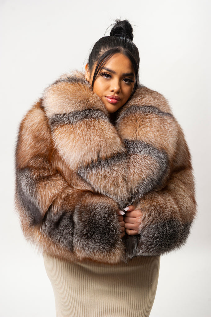 Women's Charlotte Crop Fox Bomber [Crystal Fox] – LeatherKloset