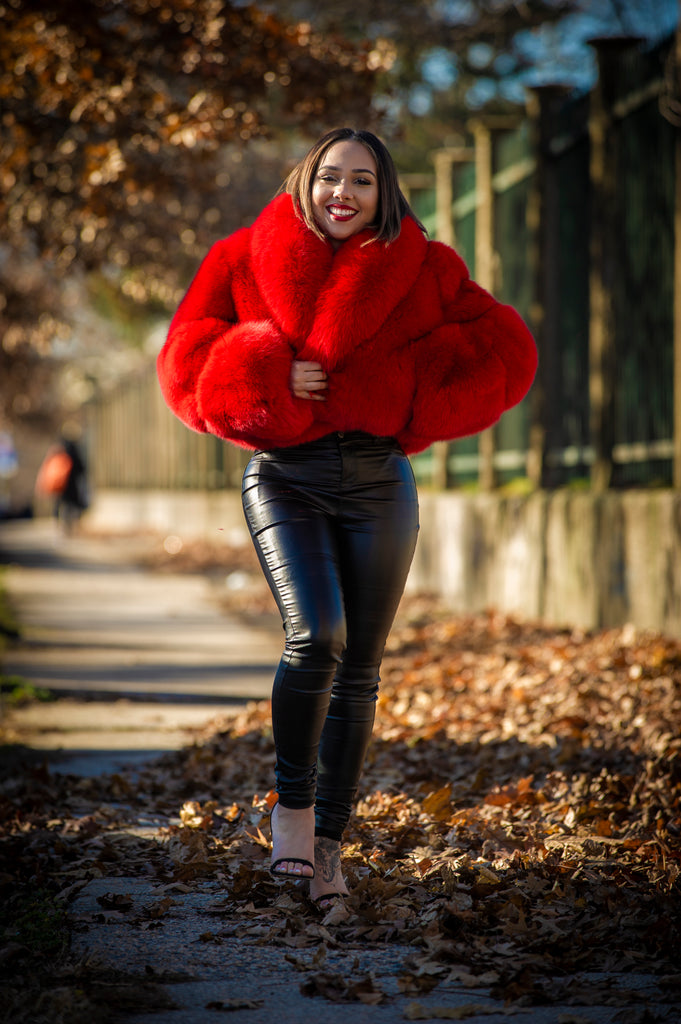 Women's Charlotte Crop Fox Bomber [Red] – LeatherKloset