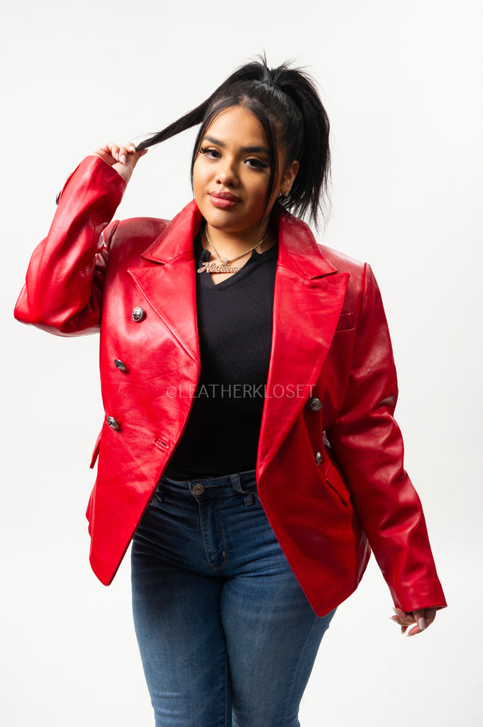 Women's Martina Leather Blazer [Red] – LeatherKloset