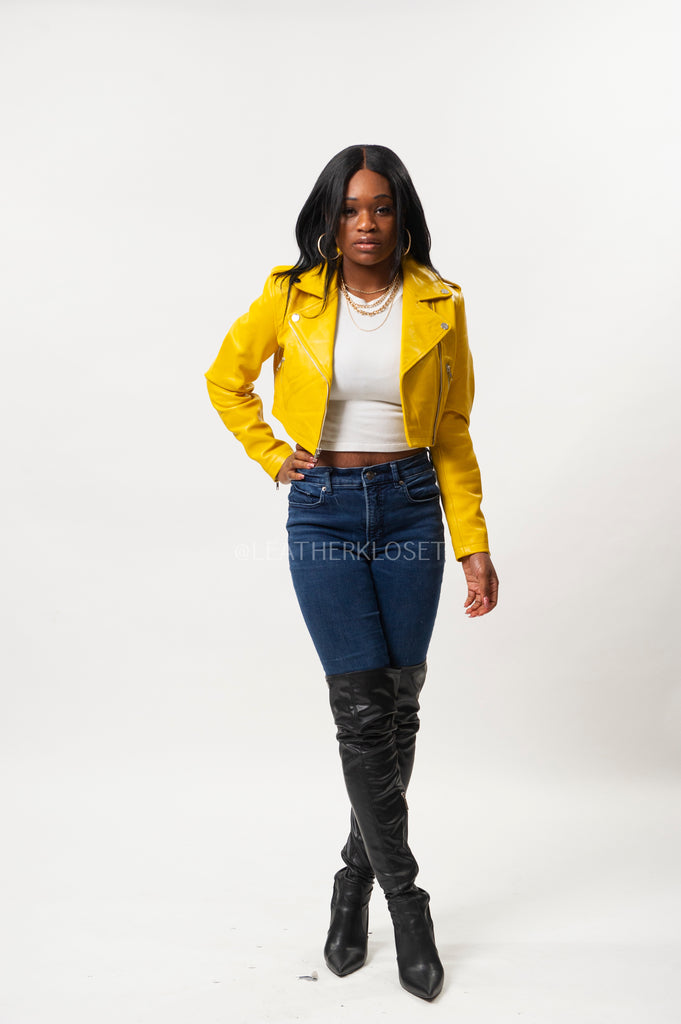 Women's Classic Crop Biker Yellow [SLIM FIT] – LeatherKloset