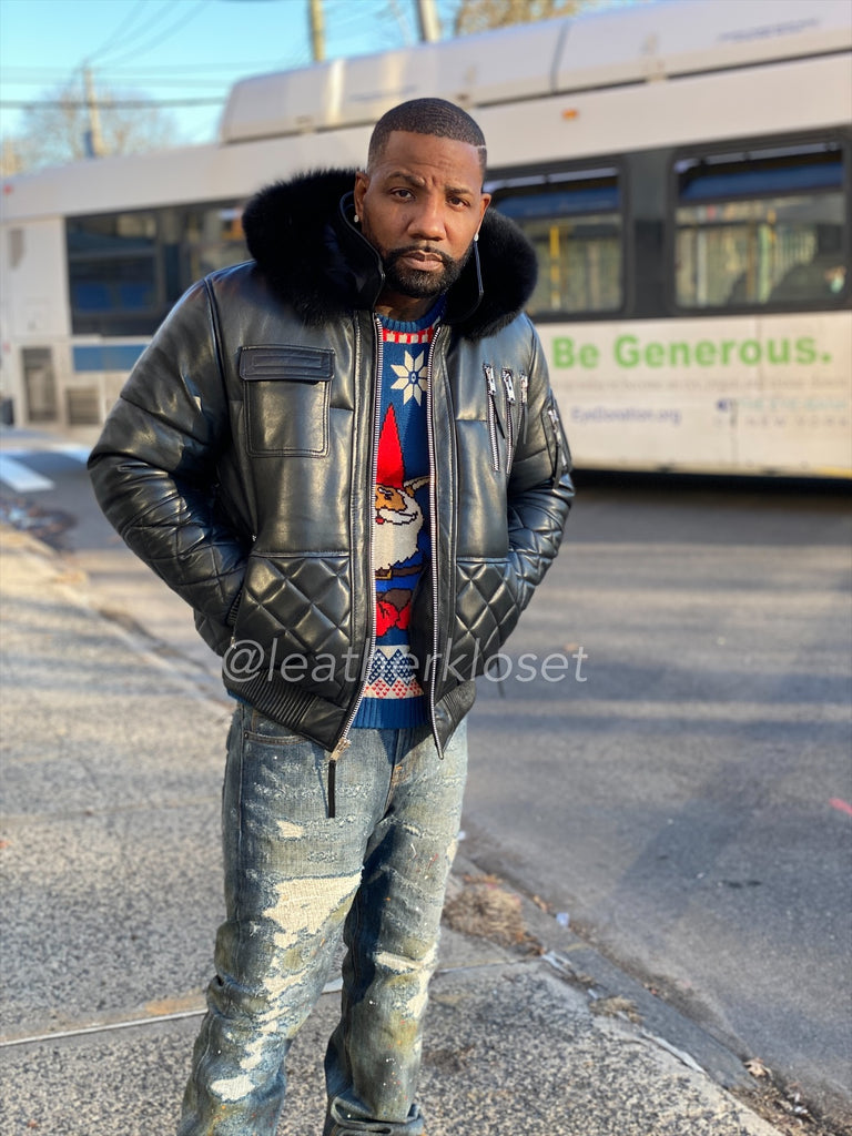 ジャケット・アウター FILTH HOODED LEATHER BOMBER JACKET FILTH HOODED LEATHER BOMBER JACKET