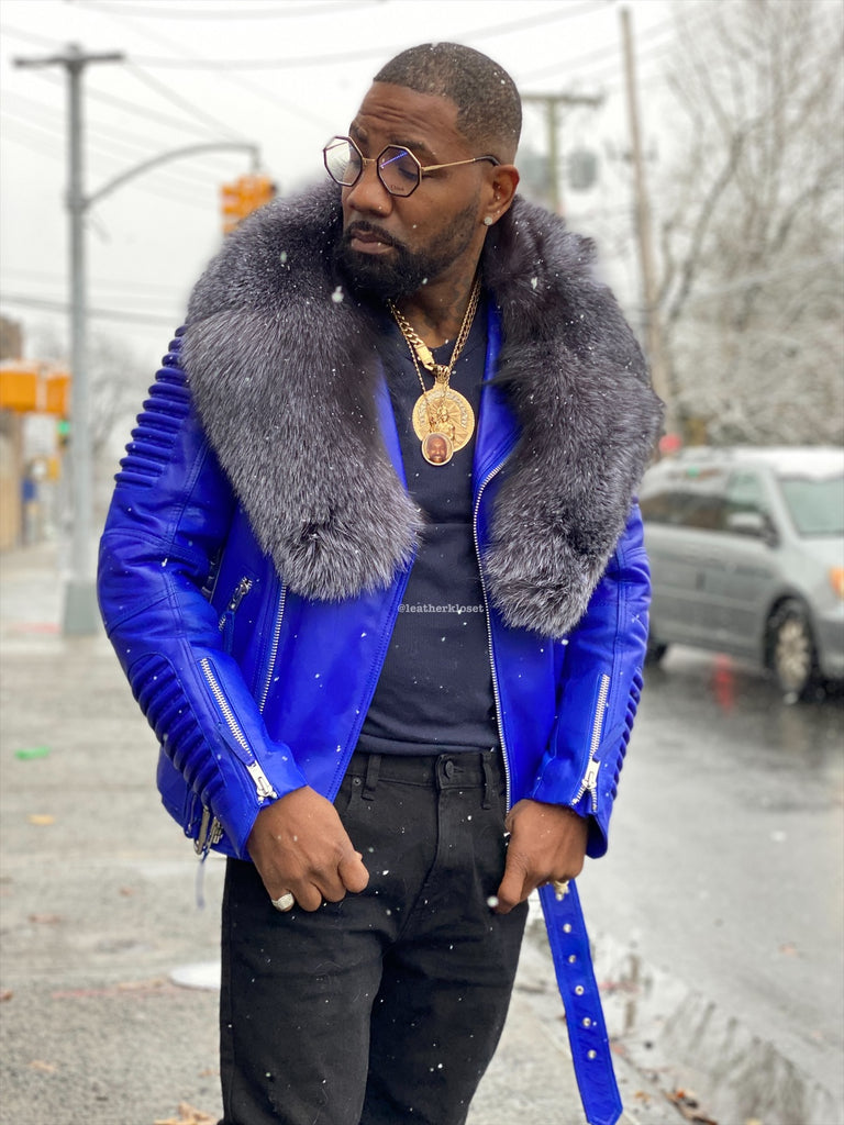 Blue fur 2025 collar jacket