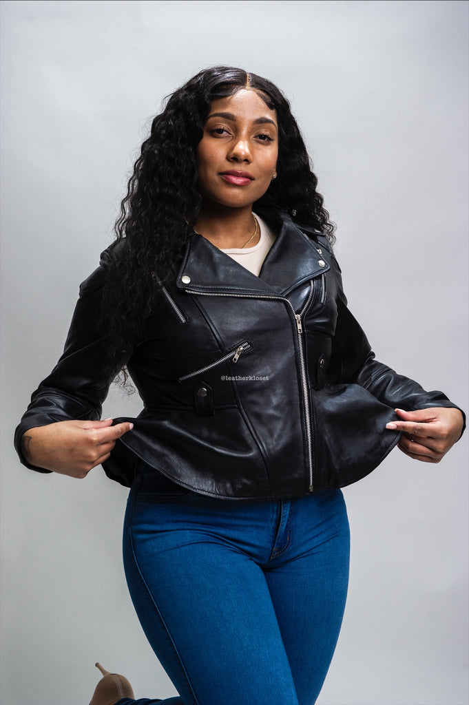 Women's Leather Peplum Jacket [Black] – LeatherKloset
