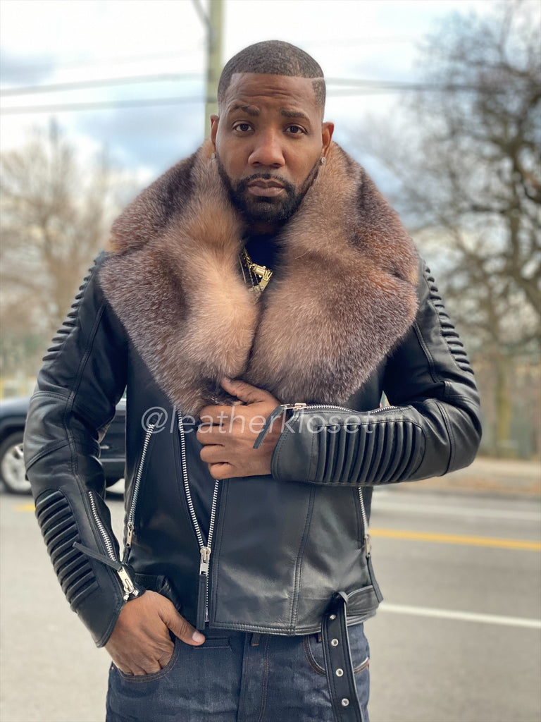 Men's Trey Biker Full Fox Fur Collar [Crystal] – LeatherKloset