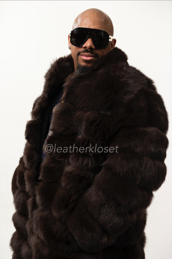 Men's Fox Fur Long Trench Coat [Chocolate] – LeatherKloset