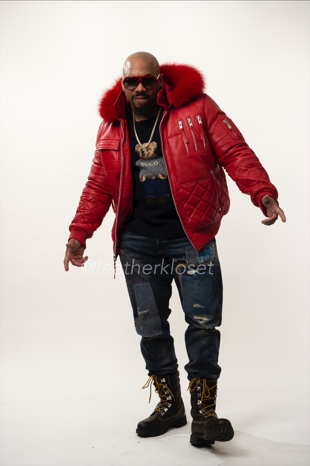 Men's Roddy Bomber Jacket With Fox Hood [Red] – LeatherKloset
