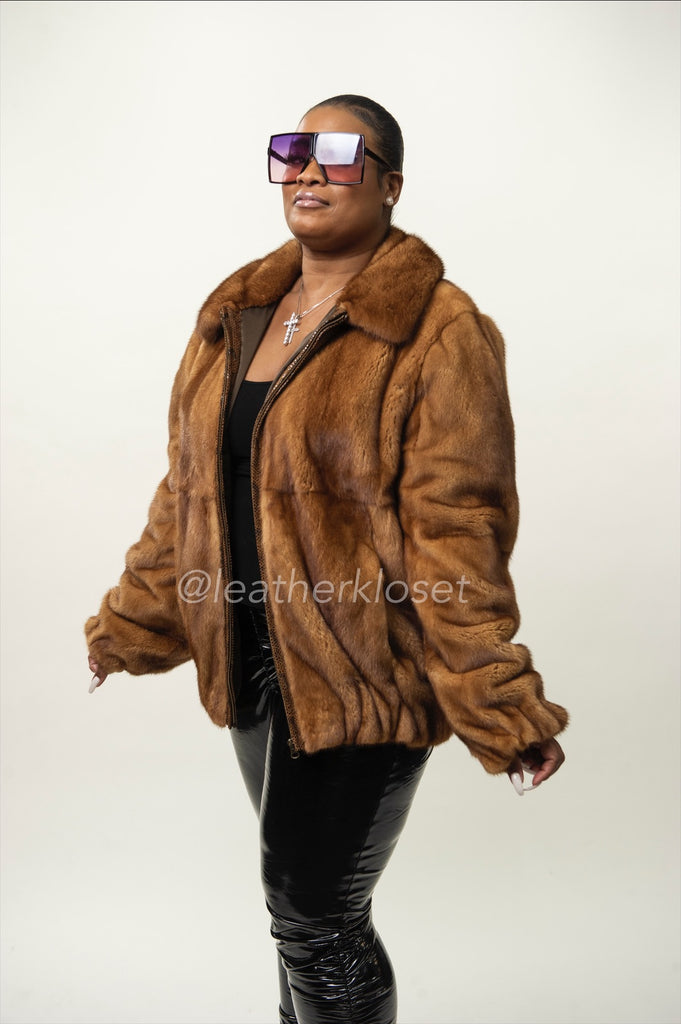 Women's Full Skin Mink Bomber Jacket [Whiksey] – LeatherKloset