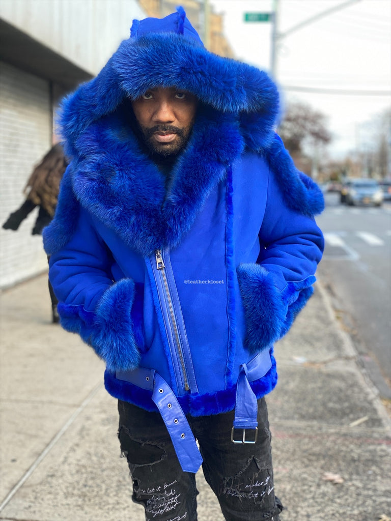 Men's Andre Shearling Biker With Fox [Royal] – LeatherKloset