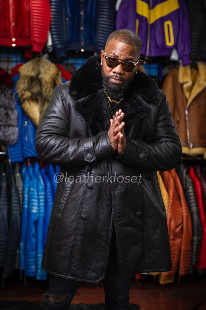 Men's Theo Sheepskin Shearling With Fox [Black with Black Fur