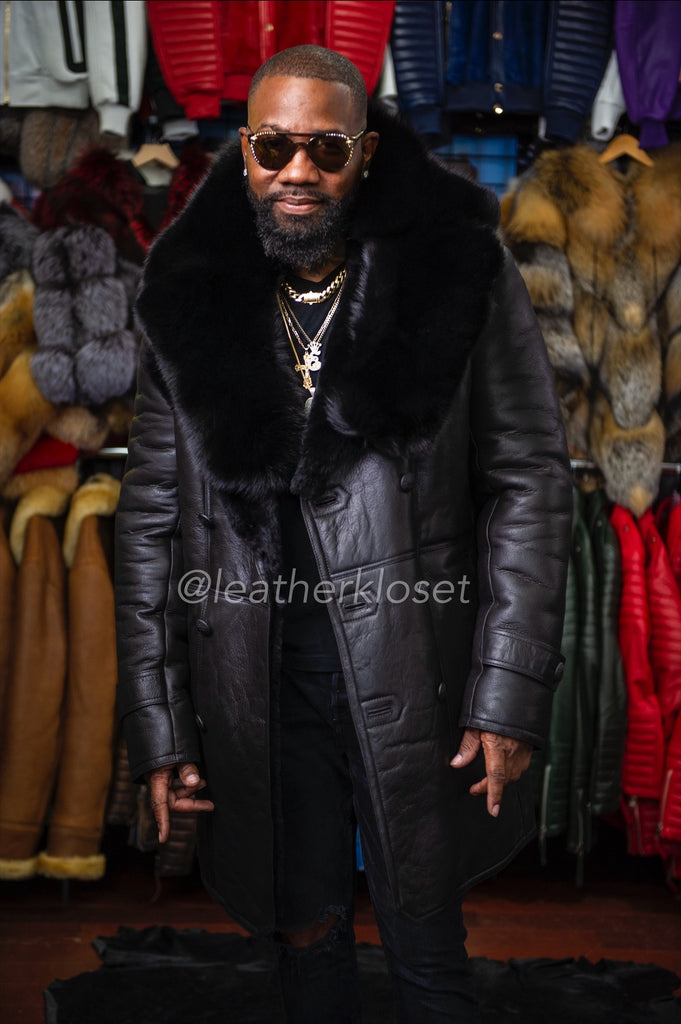 Men's Theo Sheepskin Shearling With Fox [Black with Black Fur