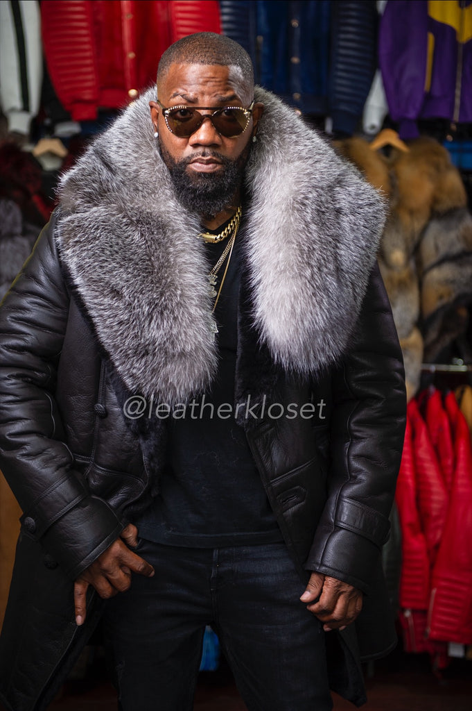 Men's Theo Sheepskin Shearling With Fox [Black with Silver Fur