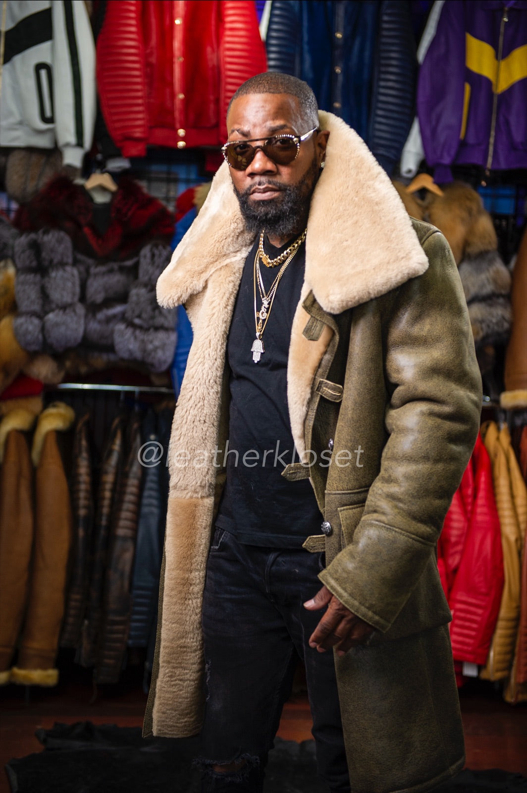 Men's Bane Shearling 3/4 Jacket [Olive Green] – LeatherKloset