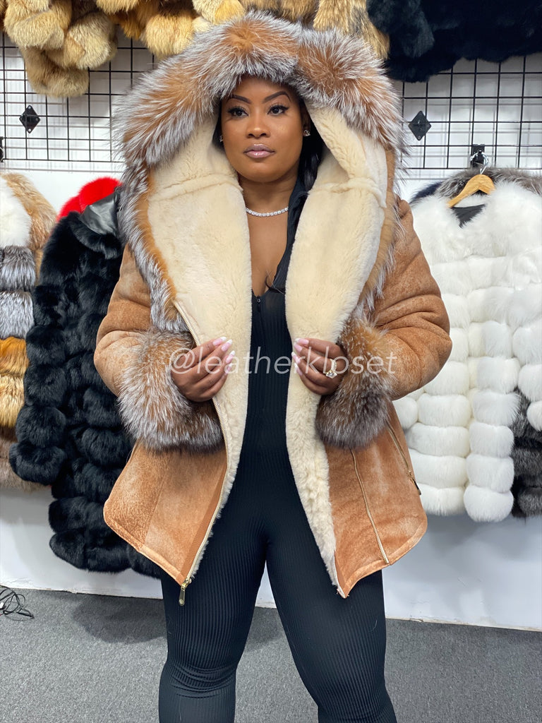 【RUFFO】sheepskin jacket Ruffo Italian Unisex Sheepskin Shearling Coat, Men's L