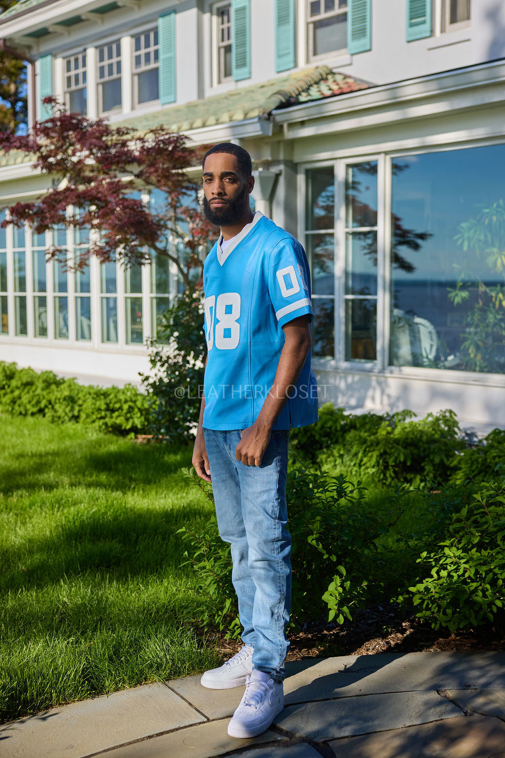 Men's Leather Jersey [Baby Blue/White]