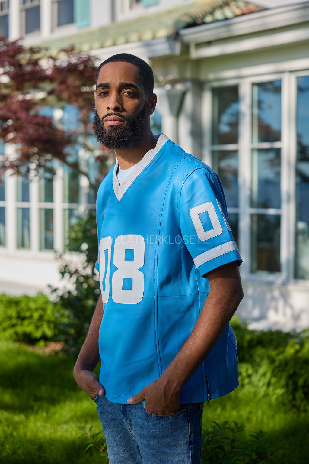 Men's Leather Jersey [Baby Blue/White]