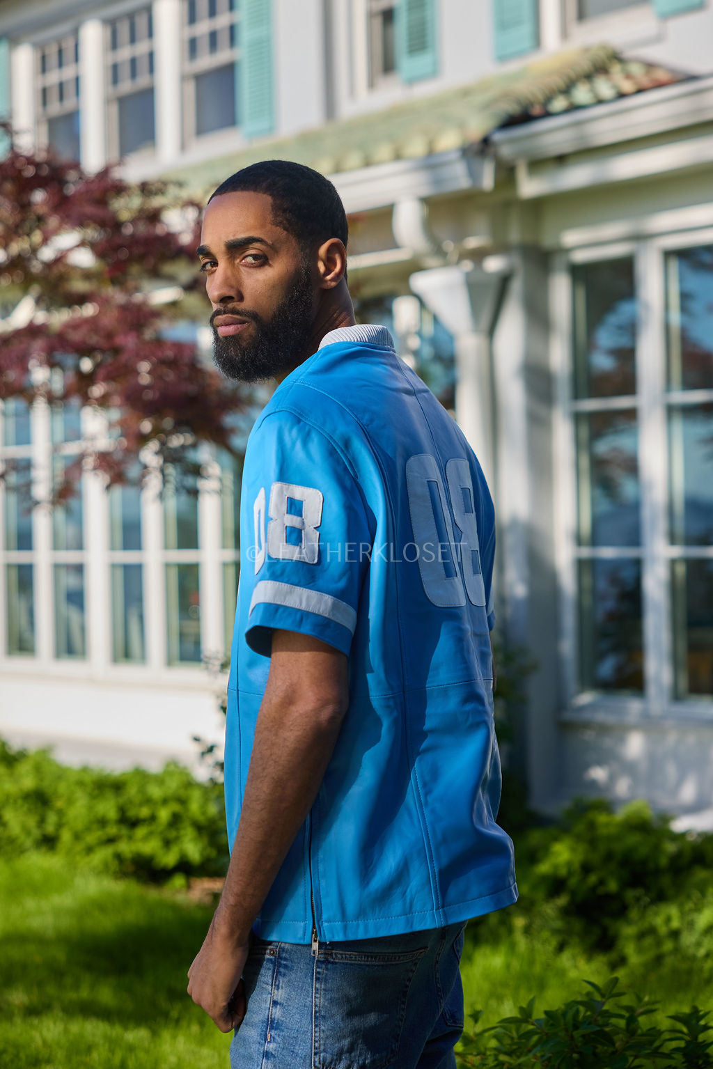 Men's Leather Jersey [Baby Blue/White]
