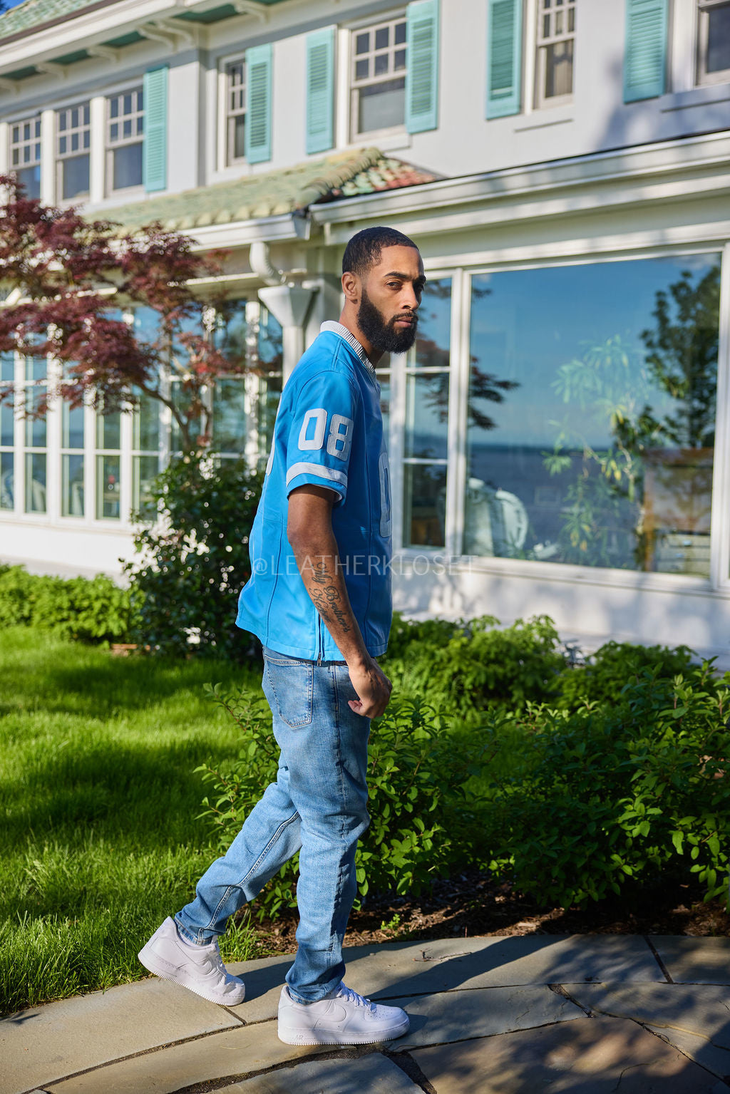 Men's Leather Jersey [Baby Blue/White]