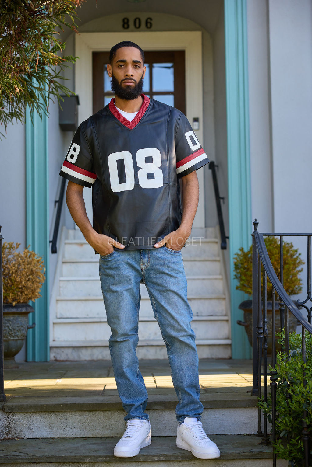Men's Leather Jersey [Black/Red/White]