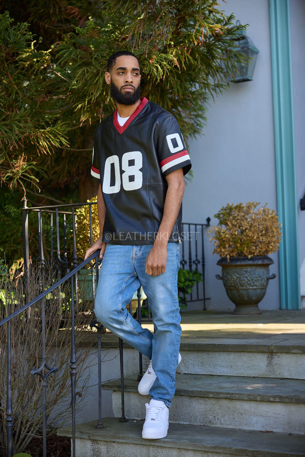 Men's Leather Jersey [Black/Red/White]