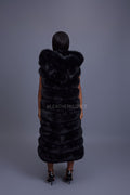 Women's Pippa Long Fox Fur Vest With Hood [Black]