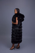 Women's Pippa Long Fox Fur Vest With Hood [Black]