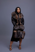 Women's Griselda Leather And Fox Combo Jacket [Black/Crystal]