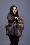 Women's Griselda Leather And Fox Combo Jacket [Black/Crystal]