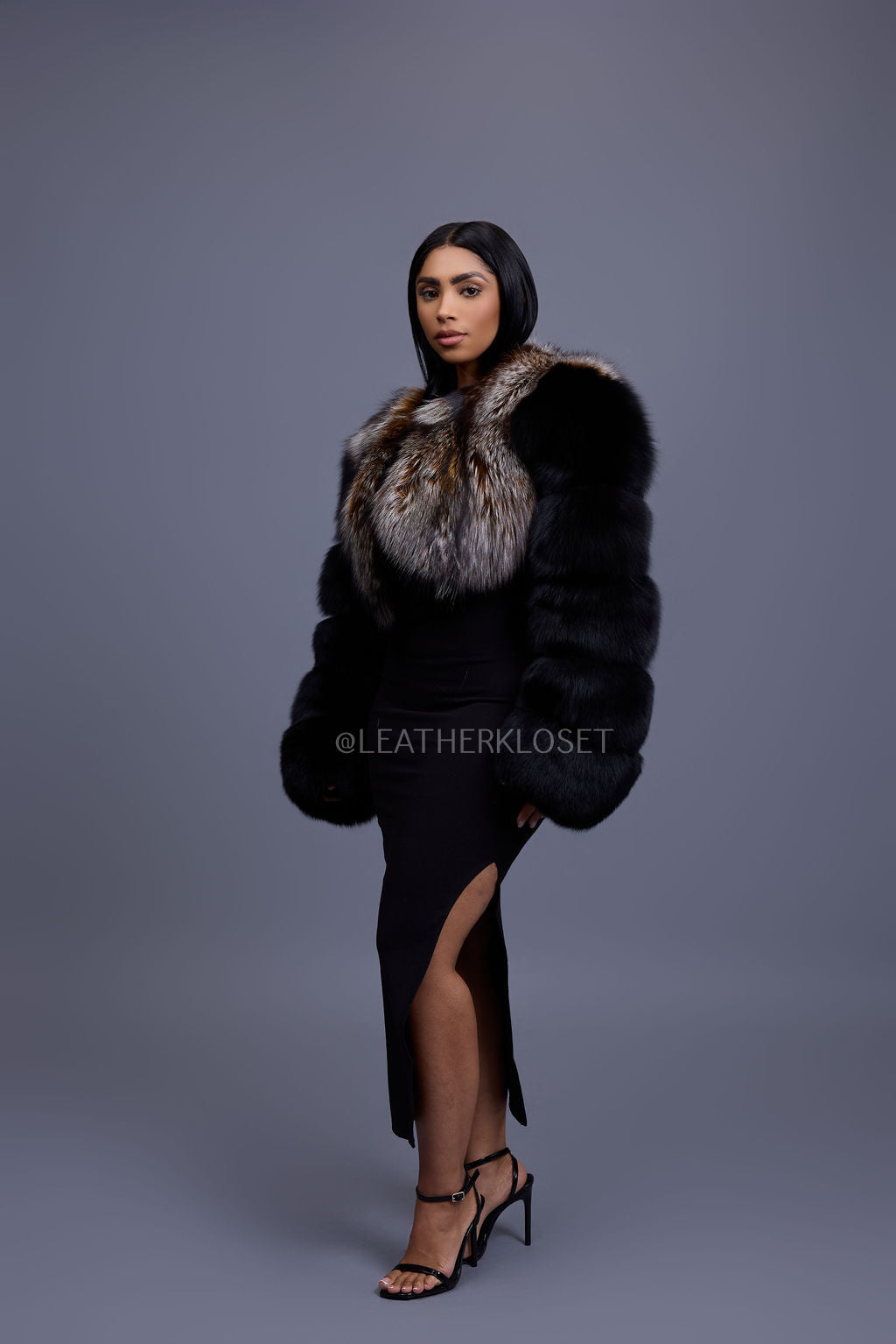 Women's Sasha Crop Fox Bomber [Black/Crystal]